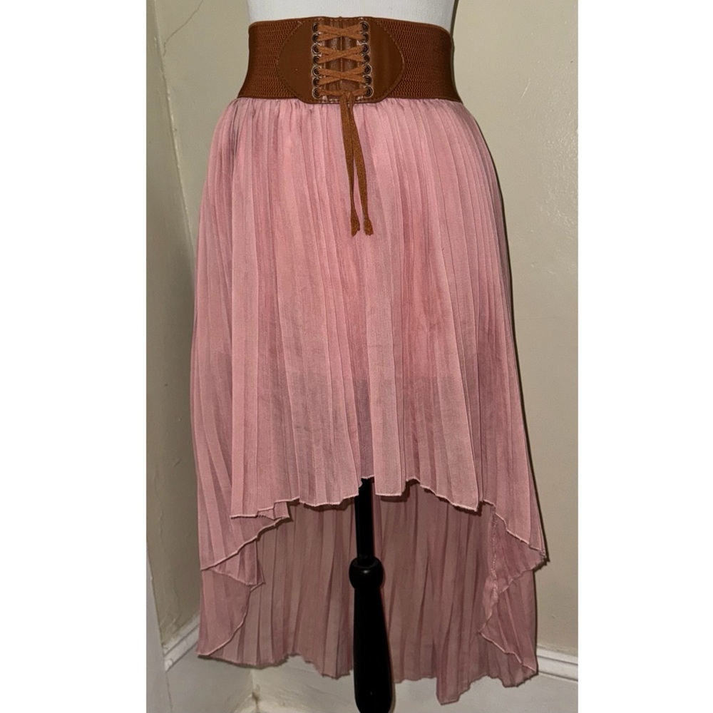 BB Couture Accordion Pleated Hi-Low Lace-Up Skirt, Sz Lg